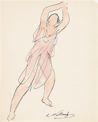 ABRAHAM WALKOWITZ (1878-1965) Group of 4 watercolors of Isadora Duncan.